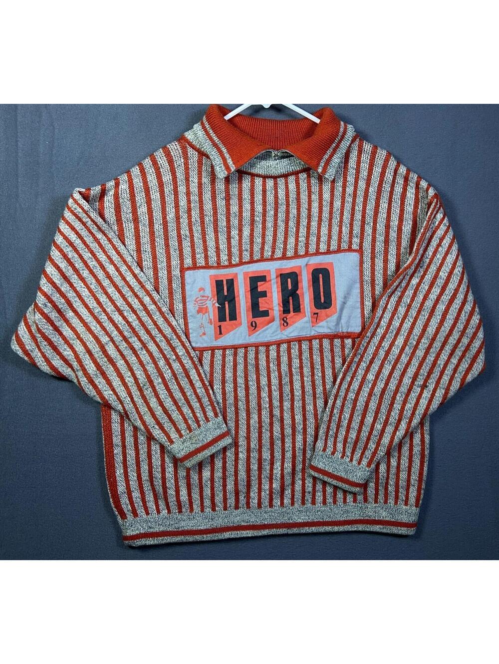 Vintage Unionbay Sweater Wool Blend Small Striped Fits Large Red Pullover Soccer